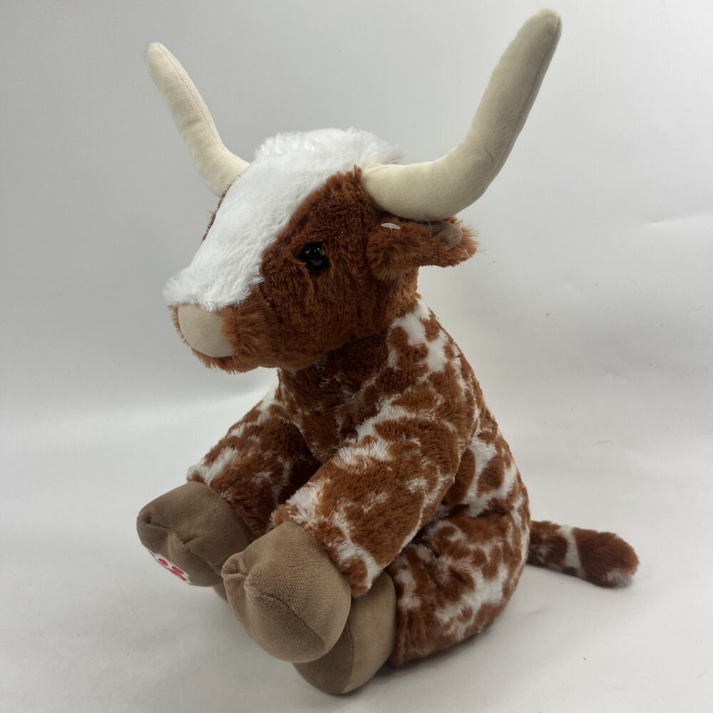 Build-A-Bear Texas Longhorn Plush Stuffed Animal 19 Inch Brown White Spotted Cow